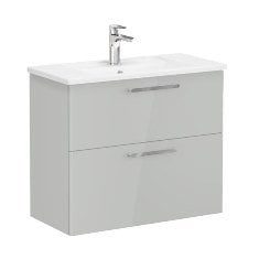 Vitra Root 68111 Lavabo Dolabı, Çift Çekmeceli, Dar, 80 Cm, Parlak İnci Grisi, Köşeli Lavabolu